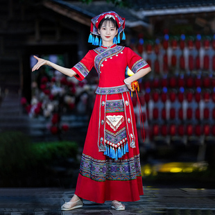 广西壮族三月三服装 女演出服少数民族演出服土家族歌圩节舞蹈服饰