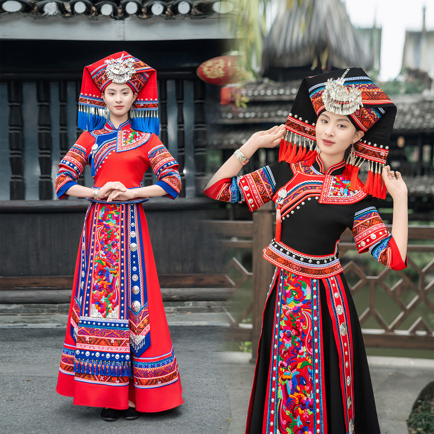 广西壮族三月三服装女演出服少数民族演出服土家族歌圩节舞蹈服饰