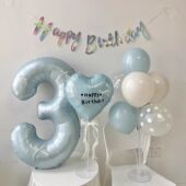 ins风蓝色系生日气球装 饰冰雪奇缘周岁派对粉色布置女宝拍照道具