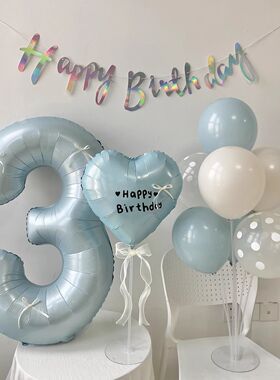 ins风蓝色系生日气球装饰冰雪奇缘周岁派对粉色布置女宝拍照道具