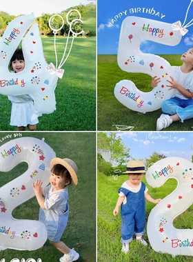 ins风白色铝膜数字气球周岁生日户外派对场景布置网红拍照道具