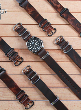 裂纹皮 牛皮北约表带NATO表带zulu表带DW表带 天然纹理经久耐用