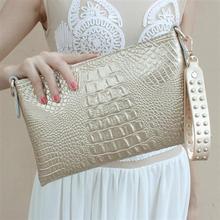 luxurious White/Gold Envelope Bag Crocodile Pattern Genuine