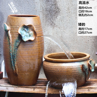 手工流水摆件循环过滤古法生态鱼缸瀑布养鱼室外庭院景观大陶罐