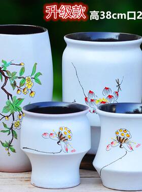 北欧风白色大口经绿植花卉盆家用陶瓷创意手绘客厅落地高桩多肉盆