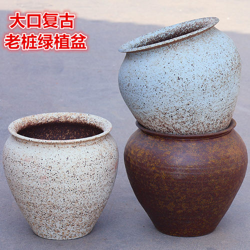手工复古粗陶大口径花盆