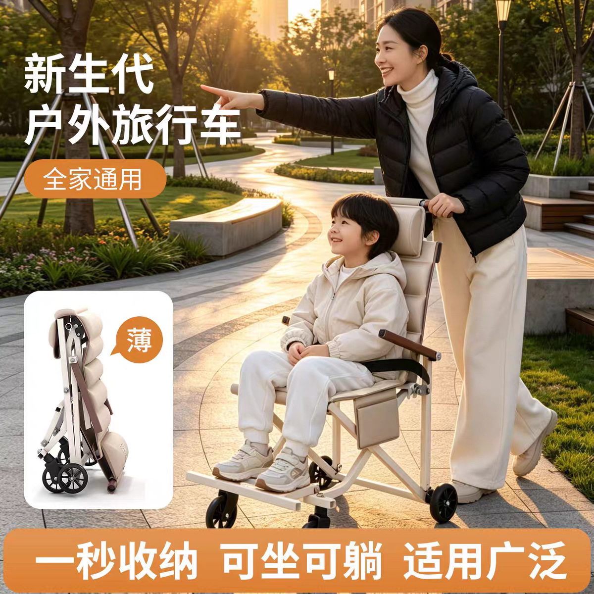 旅行滑轮椅代步推车可折叠便携儿童手推车轻便折叠可坐躺老人出行