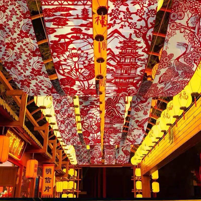 新年红色剪纸文化纱幔挂布集市活动背景布置天花板吊顶装饰布吊幔,节庆用品/礼品,对联,淘宝优惠券,粉丝福利购,淘宝优惠卷