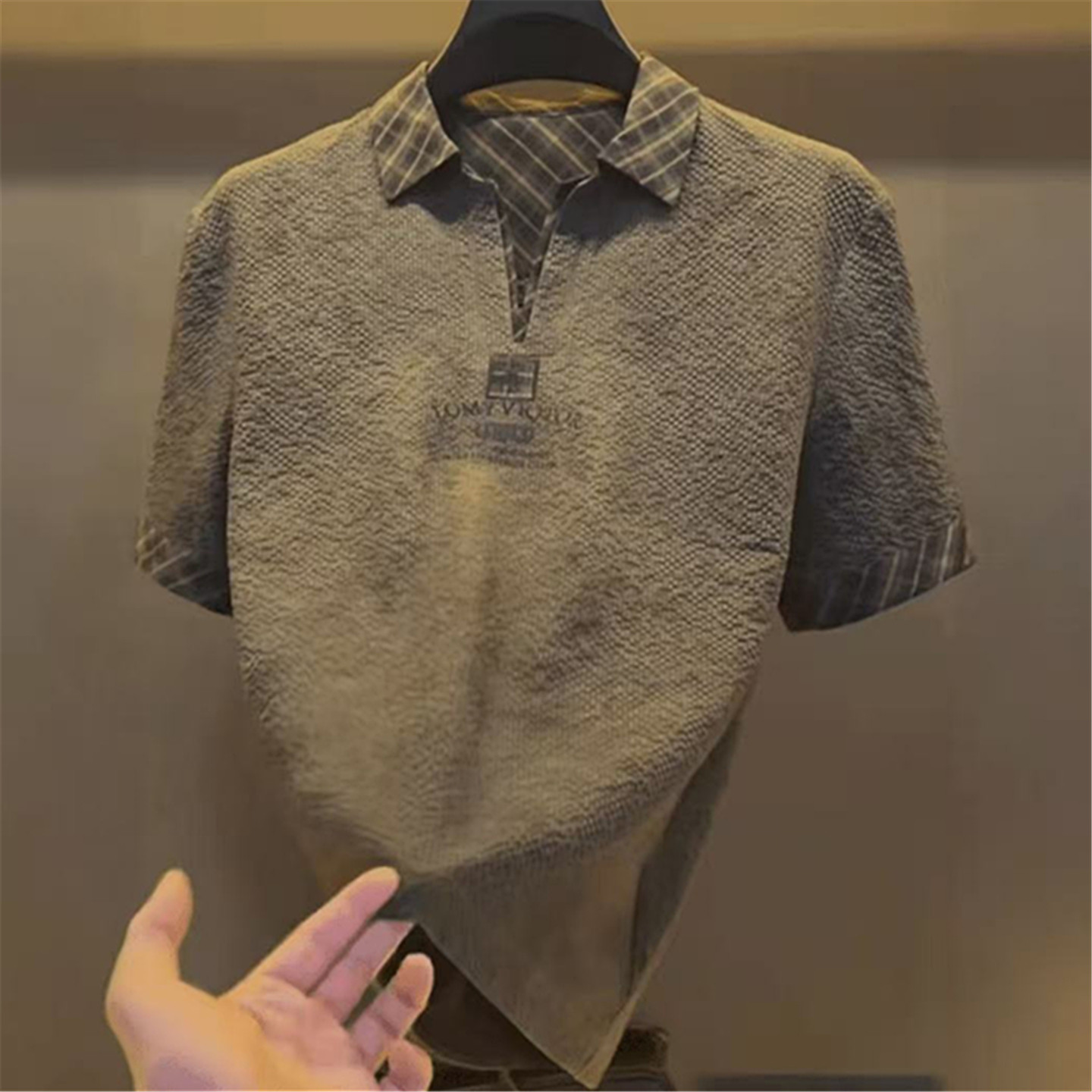 2026夏季新男士短袖POLO衫泡泡纱短袖T恤老钱轻奢风速干男装上衣