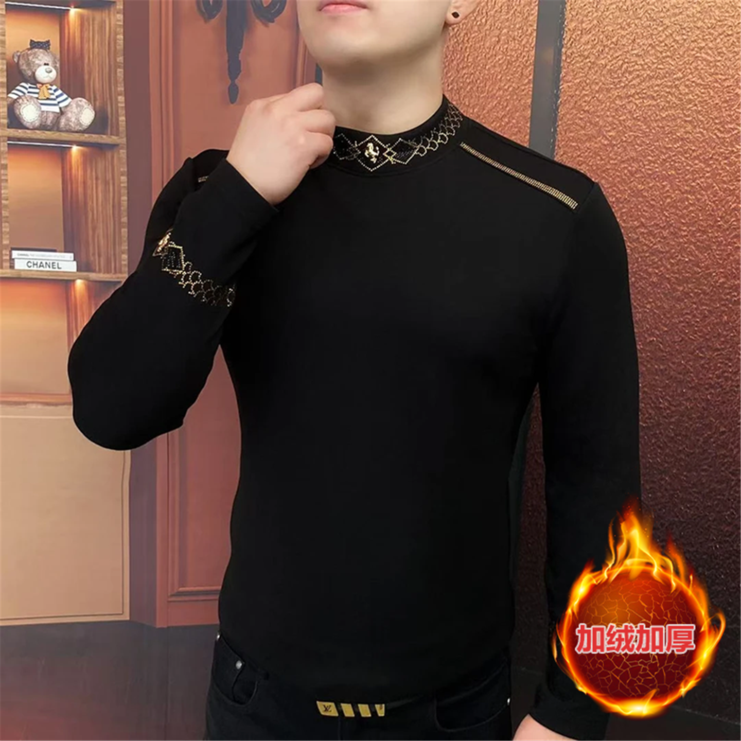 率动官网男士加绒欧货烫钻卫衣