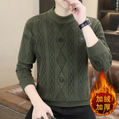 T恤打底衫 重工剪花一体海岛绒双面绒加绒加厚卫衣男士 半高领长袖