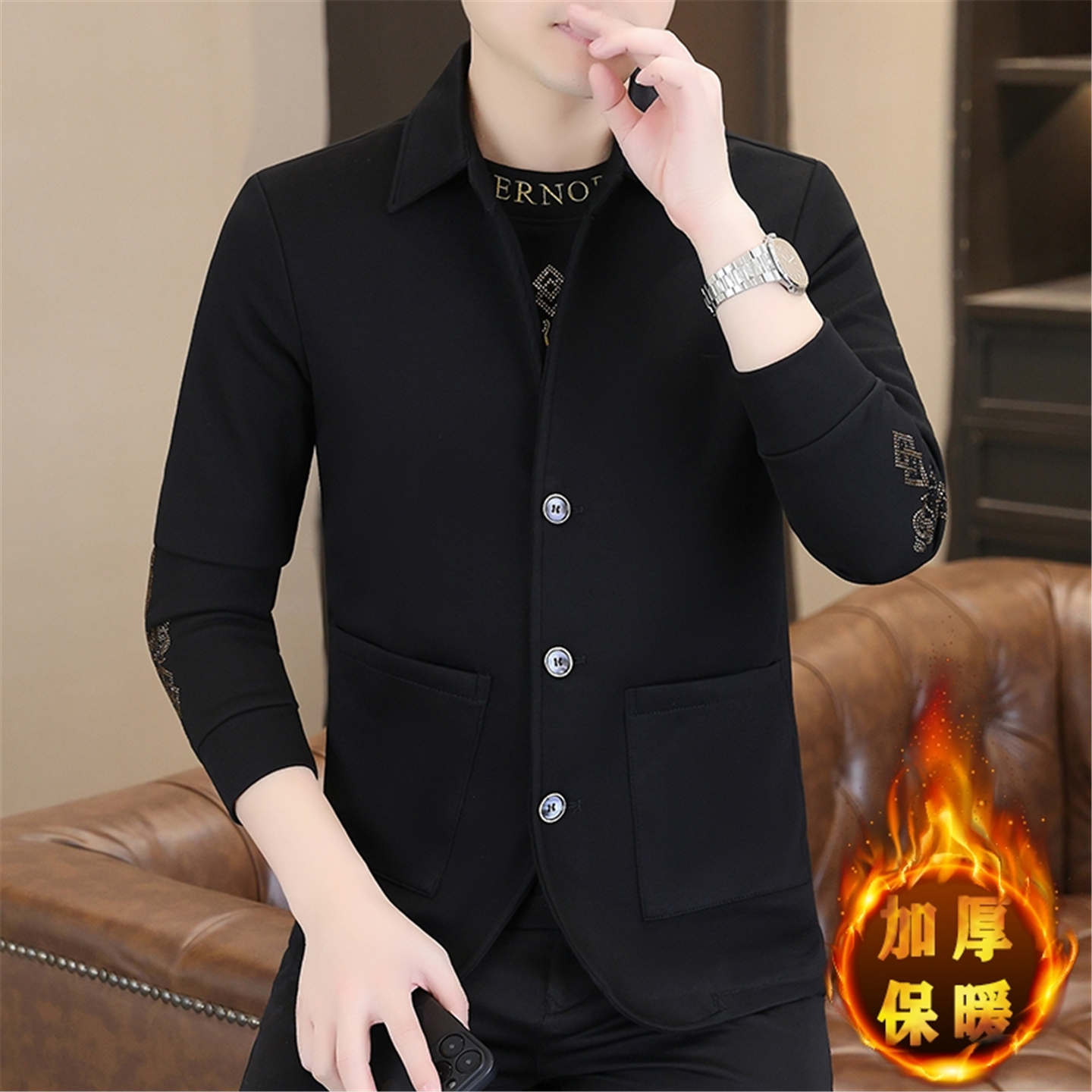 率动官网男士加绒假两件外套