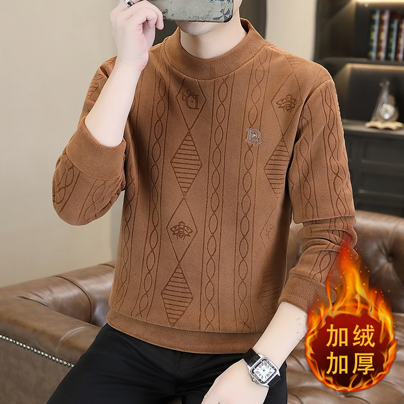 加绒加厚半高领男装打底衫