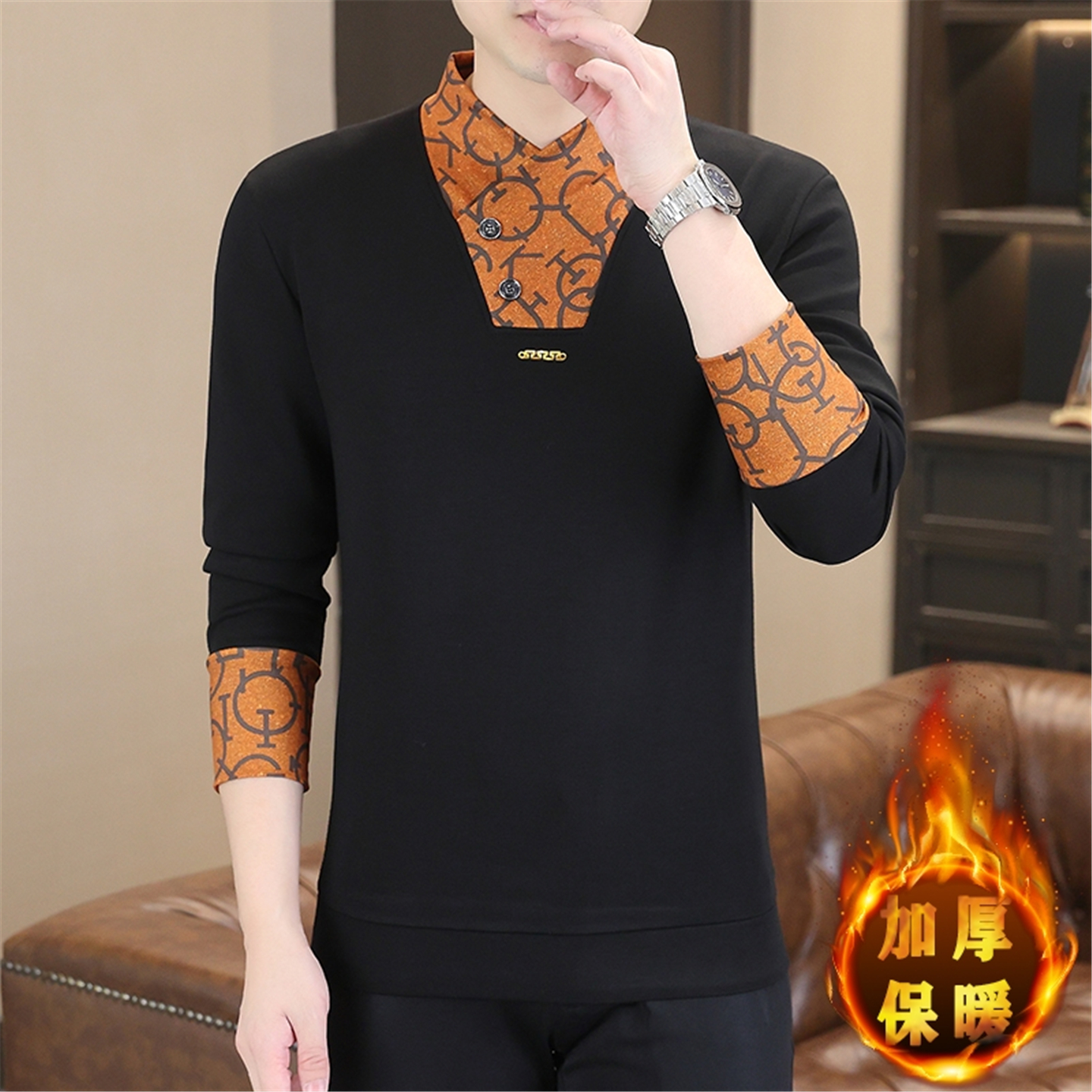 率动官网男士加绒假两件卫衣