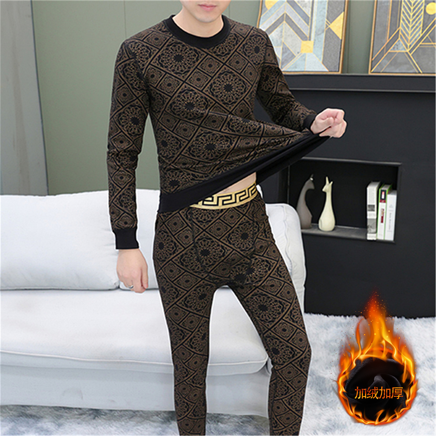 高档纯棉新款男士秋衣秋裤套装