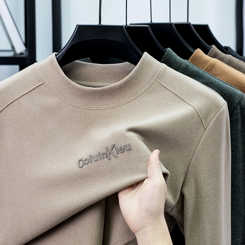 2025新款男士圆领卫衣德绒保暖长袖T恤打底衫秋冬防寒潮牌上衣服