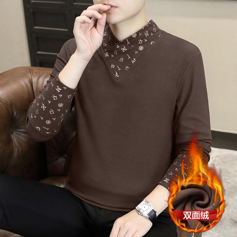 男士率动新款双面德绒长袖T恤