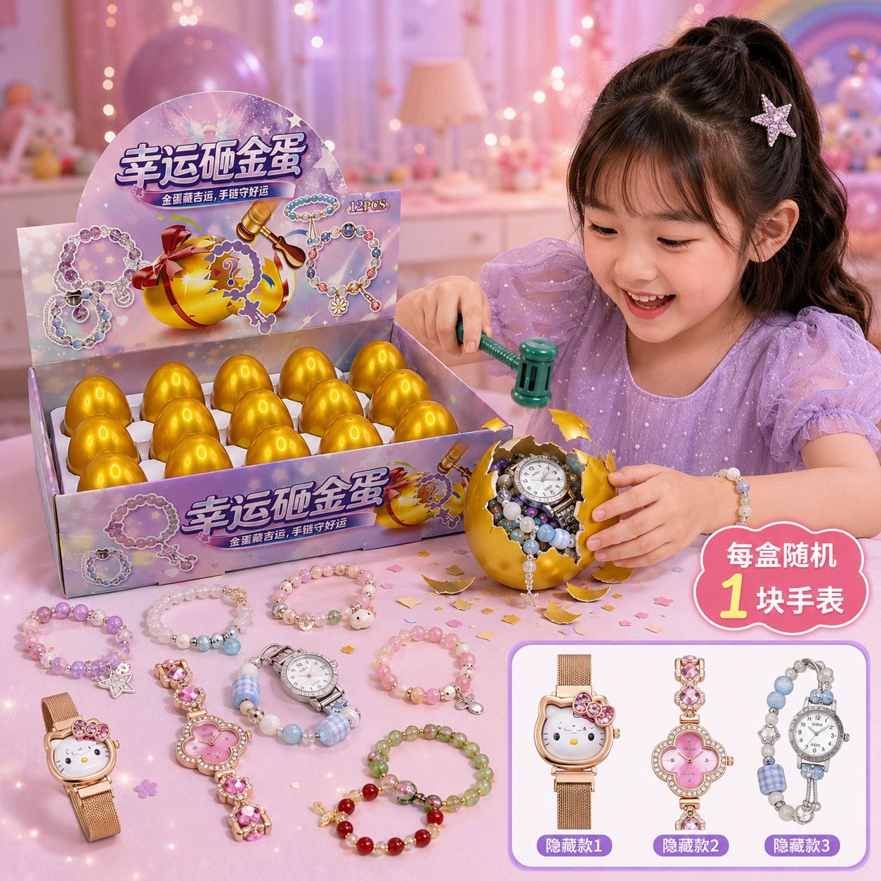 新款幸运砸金蛋女孩惊喜手链玩具