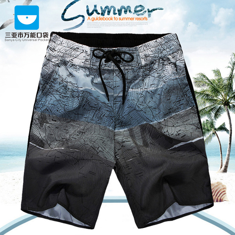三亚-男士五分短裤男式沙滩裤宽松大码游泳条纹速干裤