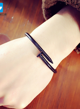 街头风钛钢钉子开口情侣手环