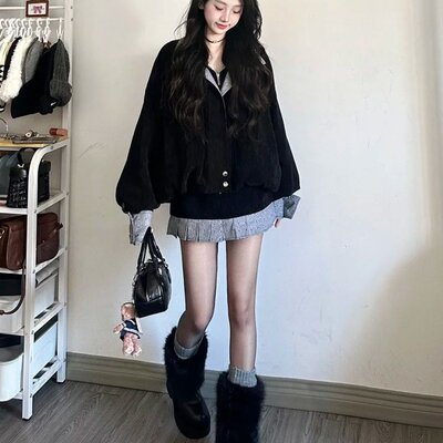 夹棉里超好看宽松慵懒短款夹克外套女2025春秋新款外套短裙套装