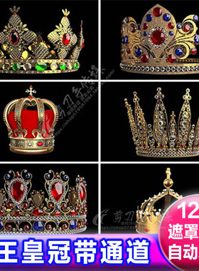 头戴国王皇冠王冠动画视频 alpha遮罩prae后期透明通道免抠像素材