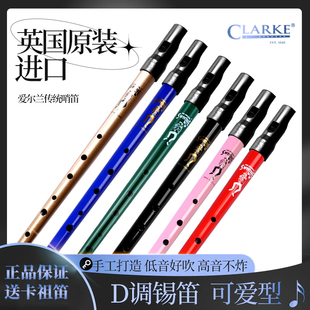 英国Clarke克拉克可爱型D调锡笛爱尔兰哨笛六孔竖笛金属笛子进口