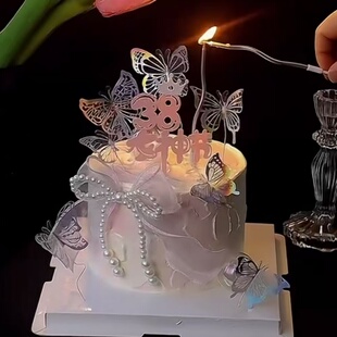 3.8女神节快乐蛋糕装饰Queen女王节插牌蝴蝶三八妇女节烘焙插件