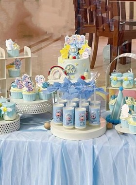 龙宝宝蓝色甜品台蛋糕装饰插牌小龙人满月百天宴周岁生日蛋糕摆件