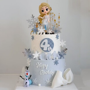 冰雪女王蛋糕装饰摆件爱莎贝儿公主城堡雪宝女孩生日烘焙甜品配件