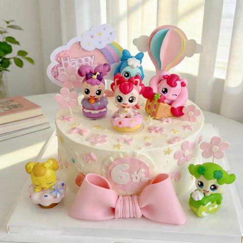 萌萌女孩蛋糕装饰摆件可爱卡通美食彩虹女孩生日甜品台烘焙插件