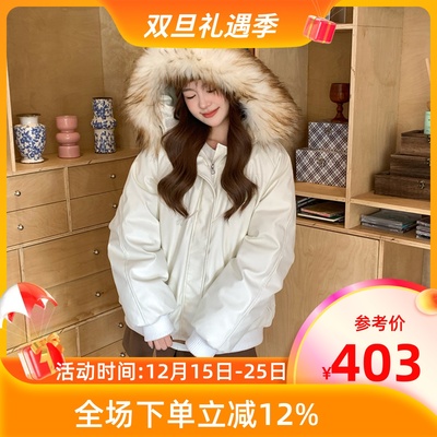 新款pu皮羽绒服中长款派克服