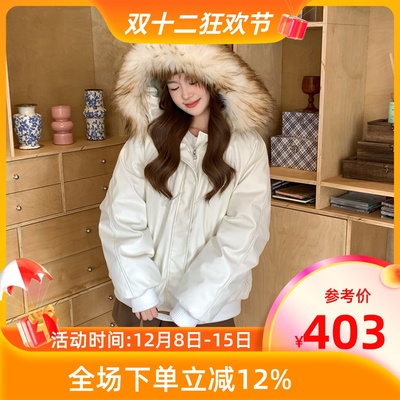 新款pu皮羽绒服中长款派克服