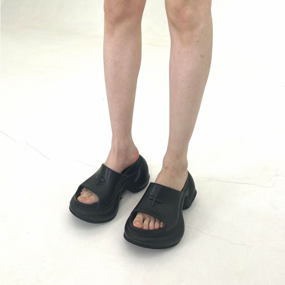 粉犬十字花厚底拖鞋女高