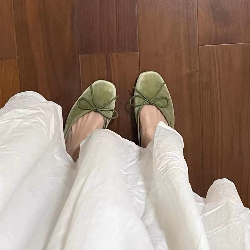 羊皮版~法式圆头芭蕾舞单鞋女一脚蹬平底奶奶鞋子女软底休闲瓢鞋