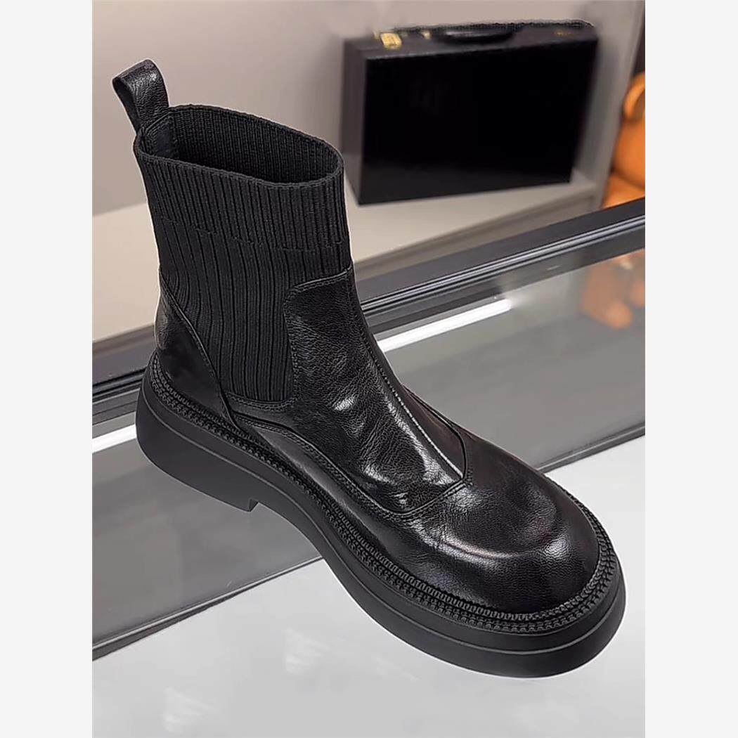【牛皮版】英伦风爆款厚底马丁靴女款2025秋冬新款加绒短靴弹力靴