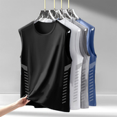 训练健身服 T恤冰丝凉感运动上衣宽松跑步短袖 夏季 背心男速干无袖