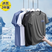 t恤男夏季 男士 跑步透气健身冰丝速干衣薄款 短袖 男款 运动上衣圆领
