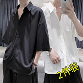 潮牌男士 宽松休闲痞帅高级感半袖 男短袖 夏季 发货快 冰丝衬衫