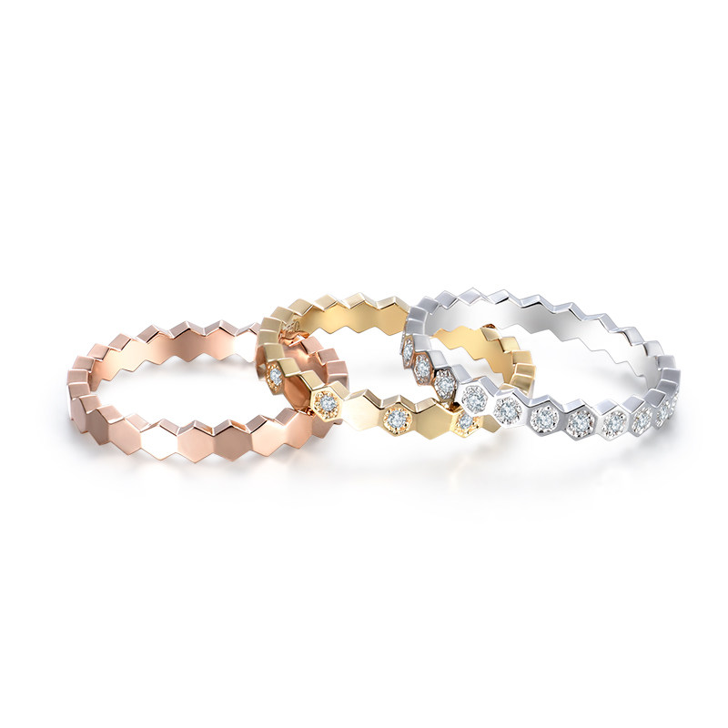 18K金蜂窝戒指宋慧乔同款蜂巢钻戒情侣对戒白金玫瑰金排戒