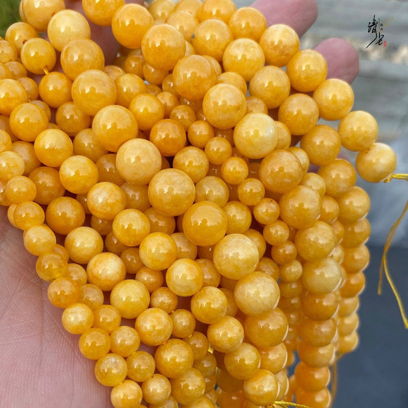 天然蜜蜡玉散珠子鸡油黄色珠子