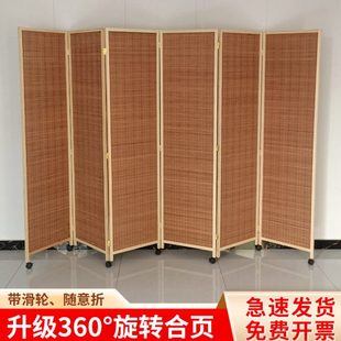 滑轮实木竹编进门遮挡墙 推拉移动屏风隔断客厅折叠玄关移动新中式
