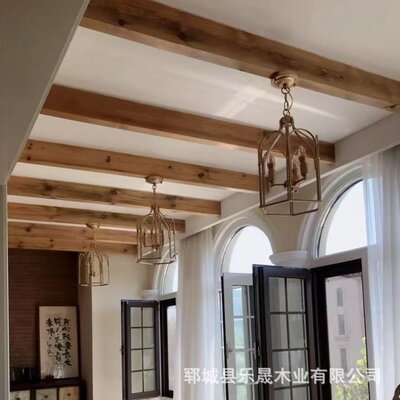 美式乡村老榆木木梁民宿仿古吊顶装饰原木房梁中式寺院古建筑材料