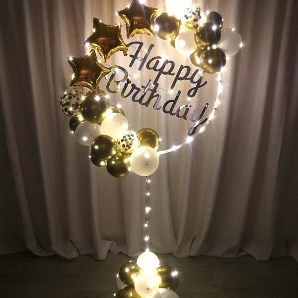 发光生日装饰场景布置圆环支架气球金银黑色系汽球新创意装扮套餐