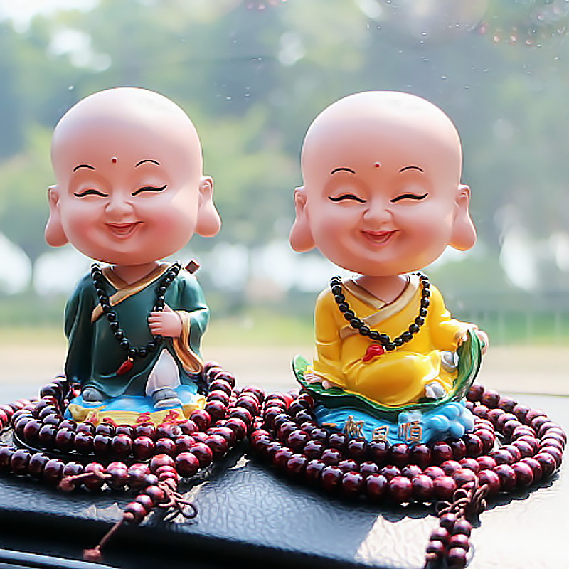 淡定平安汽车摆件摇头树脂小和尚公仔车饰用品保R平安车载可爱装