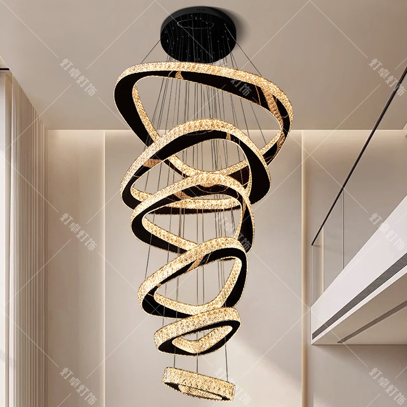 别墅挑高客厅大吊灯创意个性艺术复D式楼水晶灯自建房挑空大厅主