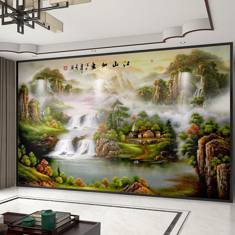 墙纸定制3d立体新中式聚宝盆山水电视背K景墙壁纸客厅壁布装饰壁