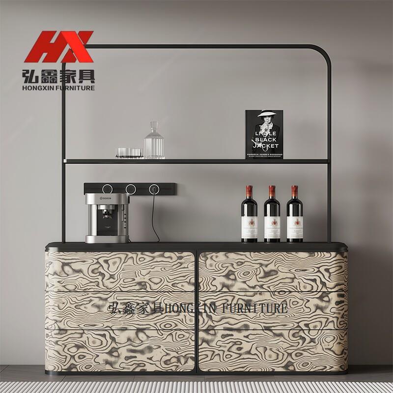 轻奢靠墙餐柜吧台一体桌茶水柜吧台餐桌两用复古实木收纳柜客厅图片