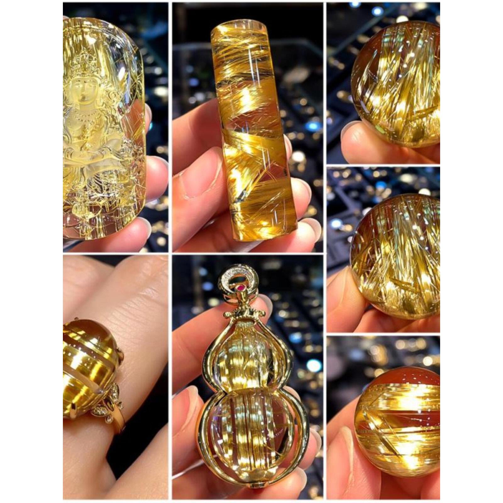 天然金色水晶吊坠盘钛水晶手炼项炼手排吴氏牌龙观音佛皮绣葫芦装