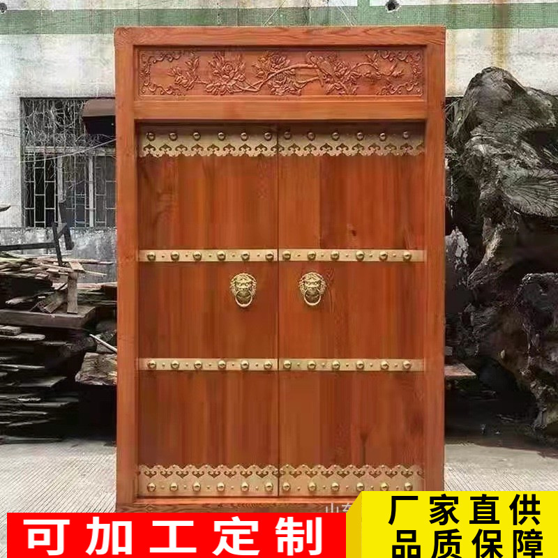 仿古大门 中式实木门 别墅进户大门 榆木平开门 中式四合院大红门
